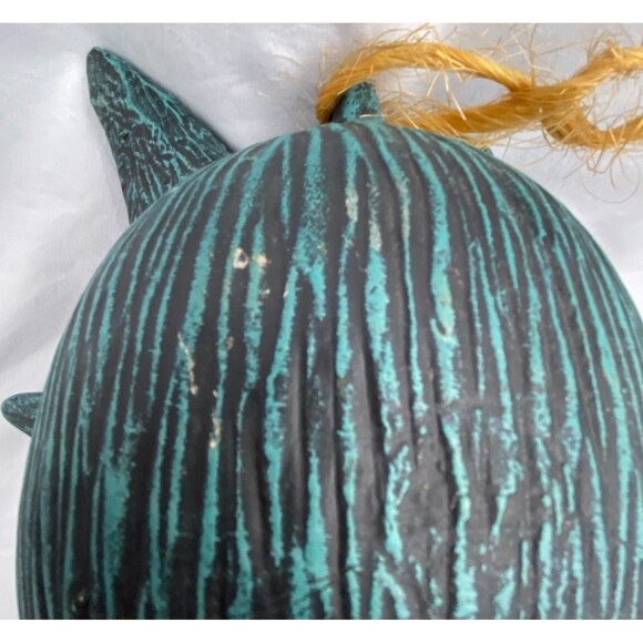 Whimsical Cat Face Hanging Bird Feeder House Blue Ceramic 11"x7" Yard Decor - Picture 9 of 11